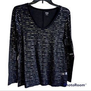 NEW ANA Top Long Sleeve Stripes Black Gold